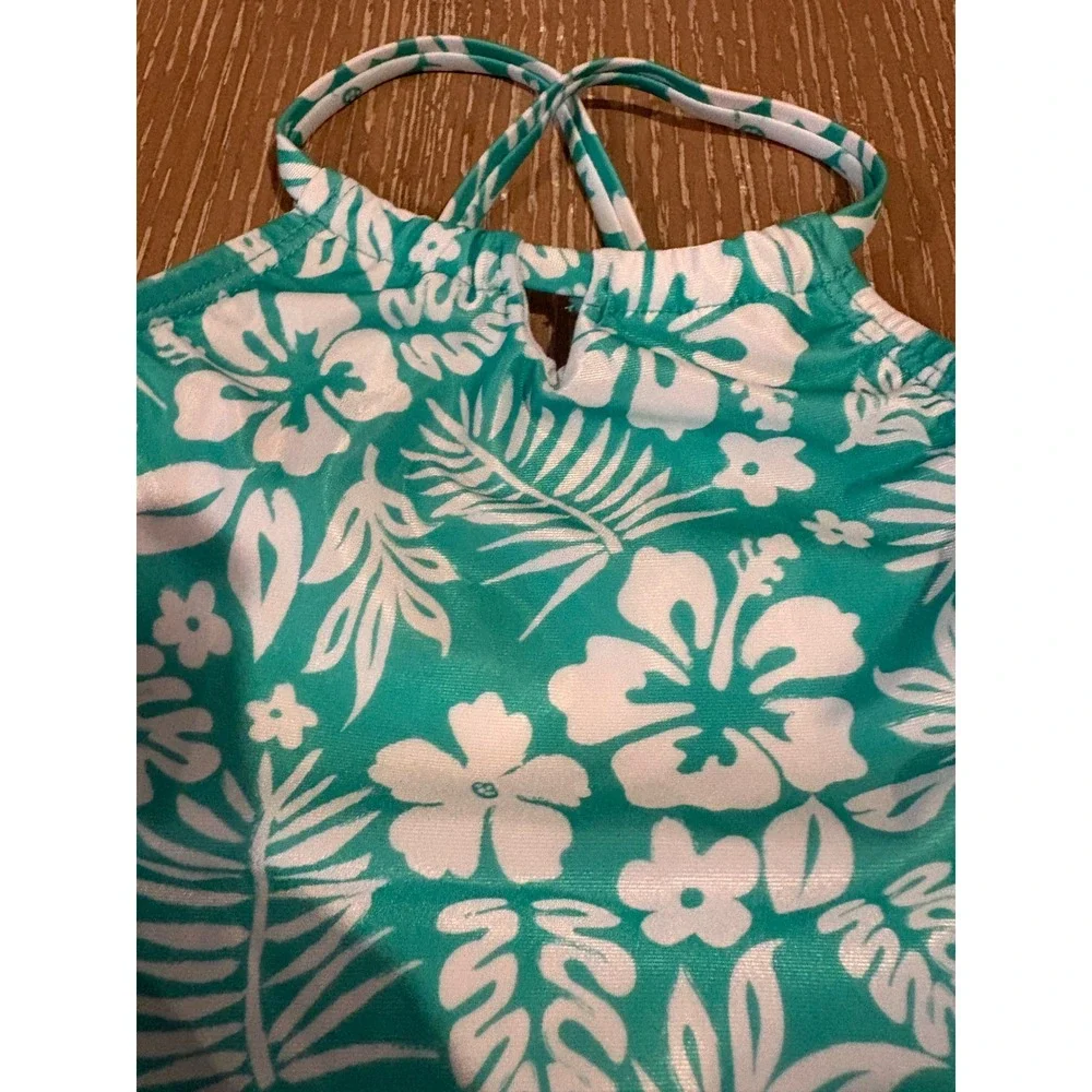 Wonder Nation Girls 2T One Piece Swimsuit Tropical Floral Green‎ White NWT